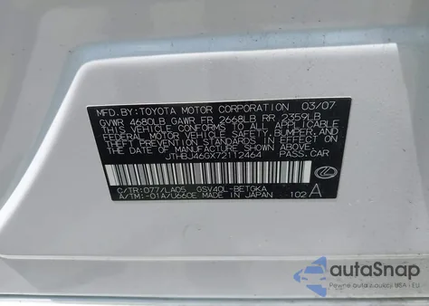 2007 Lexus Es 350 from USA, damaged, VIN JTHBJ46GX72112464